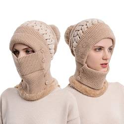 YAMEE Sturmhaube Damen Balaclava Fleece,Wintermütze mit Winterschal Damen,Strickmütze Schal Set Winter Warm Skimütze Gesichtsmaske für Outdoor Sport von YAMEE