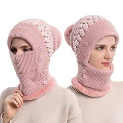 YAMEE Sturmhaube Damen Balaclava Fleece,Wintermütze mit Winterschal Damen,Strickmütze Schal Set Winter Warm Skimütze Gesichtsmaske für Outdoor Sport von YAMEE