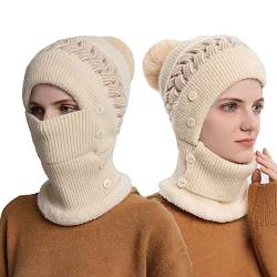 YAMEE Sturmhaube Damen Balaclava Fleece,Wintermütze mit Winterschal Damen,Strickmütze Schal Set Winter Warm Skimütze Gesichtsmaske für Outdoor Sport von YAMEE