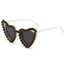 YAMEIZE 70s Trendy Strass Herz Sonnenbrille - für Frauen Männer Liebe Rhinestone Herz Shaped Diamant UV400 Party Fahren von YAMEIZE