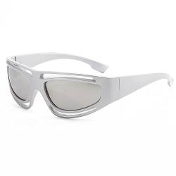 YAMEIZE Futuristisch Sonnenbrillen Fahrradbrille Sportbrille für Damen Herren Y2k Sport UV400 Schutz Schnelle Brille Silber Silber von YAMEIZE