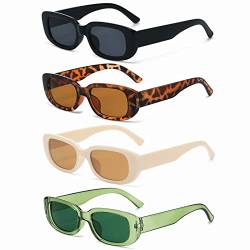 YAMEIZE Klassisch 4Pack Rechteck Sonnenbrille für Damen Herren Retro 90er Jahre Quadratisch Rahmen Schwarz Schatten UV400 Schutz Brillen Fahren von YAMEIZE