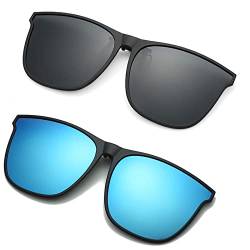 YAMEIZE Modische polarisierte Clip-On-Sonnenbrille für Männer und Frauen UV400-Schutz Flip-Up-Brille im Freien (Grau+Blau) von YAMEIZE