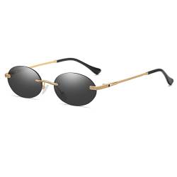 YAMEIZE Retro Klein Oval Metal Sonnenbrille - für Damen Herren Vintage Randlos Runde Kleine Brille Fahren Outdoor von YAMEIZE