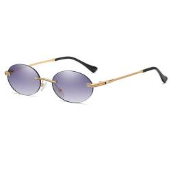 YAMEIZE Retro Klein Oval Metal Sonnenbrille - für Damen Herren Vintage Randlos Runde Kleine Brille Fahren Outdoor von YAMEIZE