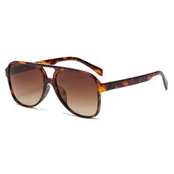 YAMEIZE Retro Nachtsicht Rechteckige Sonnenbrille für Damen Herren Quadratische Doppelsteg UV400 Schutzbrille zum Autofahren (Leoparden Tee) von YAMEIZE