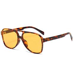 YAMEIZE Retro Rechteckige Sonnenbrille für Damen Herren Doppelsteg UV400 Schutzbrille Outdoo (Leopard/Gelb) von YAMEIZE