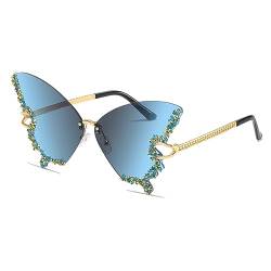 YAMEIZE Schmetterling Sonnenbrille Randlose Vintage Brillen-Lustige Diamond Strass Disco Brille für Herren Damen Getönte Rave Brille Festival Sonnenbrille von YAMEIZE