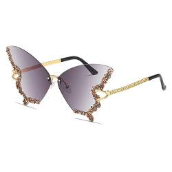 YAMEIZE Schmetterling Sonnenbrille Randlose Vintage Brillen-Lustige Diamond Strass Disco Brille für Herren Damen Getönte Rave Brille Festival Sonnenbrille von YAMEIZE