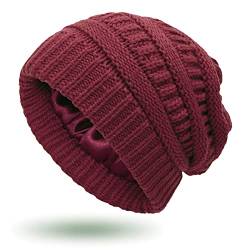 YAMEIZE Soft Knit Hat für Damen - und Herren Warme Slouchy Beanie Mütze mit Seide Lined Baumwolle Wintermütze für Mädchen im Freien von YAMEIZE