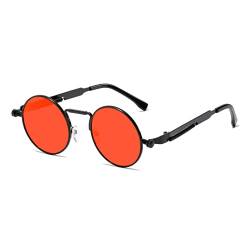 YAMEIZE Sonnenbrille Damen Sport Runde Steampunk-Retro Vintage mit UV400 Schutz Metallrahmen Brille Fahren Herren Schwarz Rot von YAMEIZE