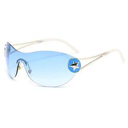YAMEIZE Sport Sonnenbrille Wraparound Damen Y2k-Stern Randlos Trendy Vintage Retro UV Schutz Rave Moda Golf Brille von YAMEIZE