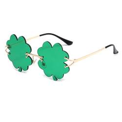 YAMEIZE St. Patrick's Day Grün Four Leaf Irland - Sonnenbrille Leprechaun Kostüm Brille Metall Rahmen Damen Herren Party von YAMEIZE