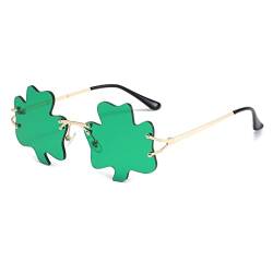 YAMEIZE St. Patrick's Day Grün Four Leaf Irland - Sonnenbrille Leprechaun Kostüm Brille Metall Rahmen Damen Herren Party von YAMEIZE