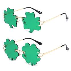 YAMEIZE St. Patrick's Day Grün Four Leaf Irland - Sonnenbrille Leprechaun Kostüm Brille Metall Rahmen Damen Herren Party von YAMEIZE