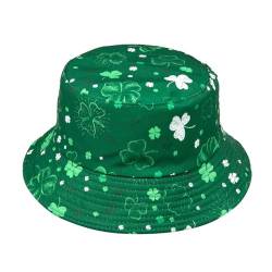 YAMEIZE St. Patrick's Day Grünes Blatt Bucket Hut - für Damen Herren Irischen Sonnenhut Double-Side-Wear Reversible Grünen Fischer Hut Kostüm Reise Strand Party von YAMEIZE
