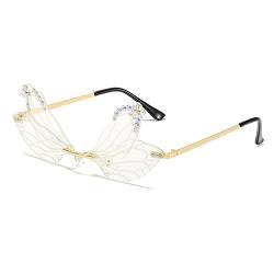 YAMEIZE Trendy Dragonfly Schmetterling Rahmenlos Sonnenbrille - für Damen Herren UV400 Schutz Randlos Dragonfly Metall Frame Brille Party von YAMEIZE