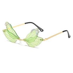 YAMEIZE Trendy Dragonfly Schmetterling Rahmenlos Sonnenbrille - für Damen Herren UV400 Schutz Randlos Dragonfly Metall Frame Brille Party von YAMEIZE