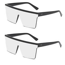 YAMEIZE Vintage Flat Top Rechteck Oversized Sonnenbrille – für Damen Herren Big Frame UV400 Schutz Trendige Square Brille Outdoor… von YAMEIZE