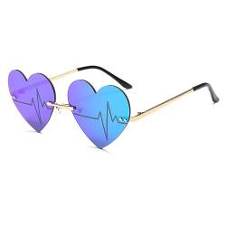 YAMEIZE Vintage Herz Randlose Sonnenbrille für - Damen Herren Mirrored Liebe Herzform Brillen Trendy Party Halloween Eyewear von YAMEIZE