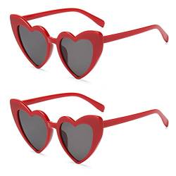 YAMEIZE Vintage Love Heart Sonnenbrille für Damen UV400 Schutzbrille Outdoor (Rot+Rot) von YAMEIZE