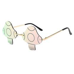 YAMEIZE Vintage Pilz Randlose Sonnenbrille für - Damen Herren Rahmenlose Mirrored Pilzform Brillen Trendy Persönlichkeit Party Halloween Brillen von YAMEIZE