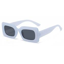YAMEIZE Vintage Rechteckige Sonnenbrille Quadrat für Damen und Herren Retro Rechteckig Moda 90er Quadratisch Rahmen Schmal Brille Mit Uv Schutz Blau Grau von YAMEIZE