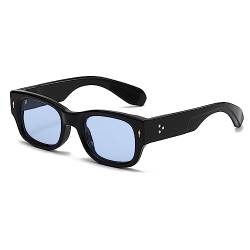 YAMEIZE Vintage Sonnenbrille Rechteckig für Damen Herren Retro Quadratisch Sonnenbrille Trendige Getönte Brille Eckig 90er Jahre UV400 Schutz Schwarz Blau von YAMEIZE
