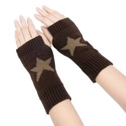 YAMEIZE Y2K Fingerlose Stern Gedruckt Handschuhe Gestrickt - für Damen Herren Autumn Winter Warme Handschuhe Kleidung gestrickt Outdoor Fahren von YAMEIZE