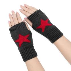 YAMEIZE Y2K Fingerlose Stern Gedruckt Handschuhe Gestrickt - für Damen Herren Autumn Winter Warme Handschuhe Kleidung gestrickt Outdoor Fahren von YAMEIZE