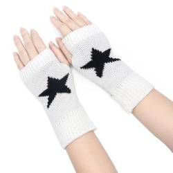 YAMEIZE Y2K Fingerlose Stern Gedruckt Handschuhe Gestrickt - für Damen Herren Autumn Winter Warme Handschuhe Kleidung gestrickt Outdoor Fahren von YAMEIZE