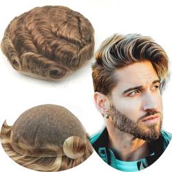 Echthaar Toupet für Männer,Yanahair Gewelltes Haar dünne französische Spitze Gebleicht Knoten natürlichen Haaransatz Perücken Haarsystem Europäische Toupet Perücke Mann(10x8",#4/27/613 blonde) von YANAHAIR