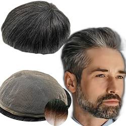 Echthaar Toupet für Männer,Yanahair Glattes Haar dünne französische Spitze Gebleicht Knoten natürlichen Haaransatz Perücken Haarsystem Europäische Echthaar Perücke Mann(10x8",#1B40 schwarz und grau) von YANAHAIR