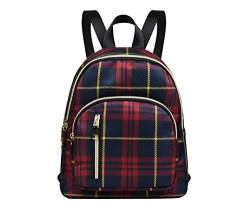 YANAIER Damen Mini Rucksack Wasserdichte Nylon Klein Anti-Diebstahl Daypack beiläufige Spielraum Tagesrucksack Mädchen Schultertaschen Rotes Plaid von YANAIER