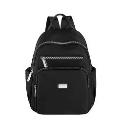 YANAIER Kleine Rucksack Für Damen Mädchen Nylon Wasserdicht Lässiger Tagesrucksack Schultaschen Anti Diebstahl Schwarz von YANAIER