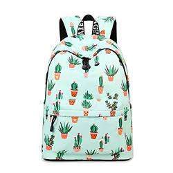 YANAIER Mädchen Schulrucksack Modischer Freizeitrucksack für Frauen Teenager Jungen Wasserdicht Tasche Schulranzen Tagesrucksack mit Laptopfach (Grüner Kaktus) von YANAIER