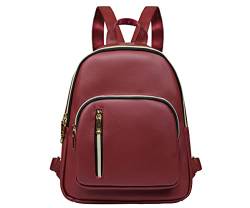 YANAIER Rucksack Damen Pu Leder Schulrucksäcke Casual Daypack Tagesrucksack Tasche Modische Kleine Damenrucksack Burgund von YANAIER