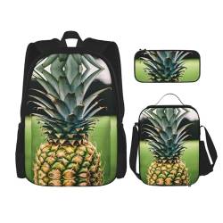 YANDM Be A Pineapple Rucksack, 3-teiliges Set, Reisen, Wandern, leicht, Laptop-Federmäppchen, isolierte Lunchtasche für Damen, Be A Ananas, Einheitsgröße von YANDM