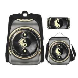 YANDM Rucksack mit Yin-Yang-Muster, 3-teiliges Set, Reisen, Wandern, leicht, Laptop-Federmäppchen, isolierte Lunchtasche für Damen, Yin-Yang-Muster, Einheitsgröße von YANDM