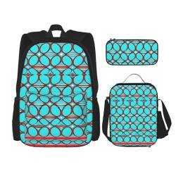 YANDM Twister Rucksack mit Punkten, 3-teiliges Set, Reisen, Wandern, leicht, Laptop-Federmäppchen, isolierte Lunchtasche für Damen, Türkisches Muster, Einheitsgröße von YANDM