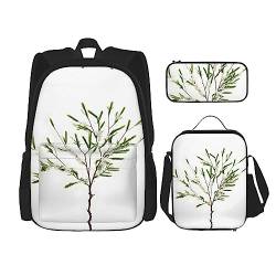 YANDM White Trees Camouflage-Rucksack, 3-teiliges Set, Reisen, Wandern, leicht, Laptop-Federmäppchen, isolierte Lunchtasche für Damen, Weißer, natürlicher Pflanzenzweig, Einheitsgröße von YANDM