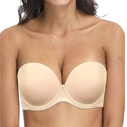 YANDW BH Trägerlos Damen Stark Gepolstert Push up Cabrio Trägerloser Halt Multiway Bügel T-Shirt BHS - Beige, Size: 70B von YANDW