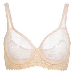 YANDW Durchsichtiger Transparente Spitze Mesh Ungefütterter BH Volle Abdeckung Plus Size Bralette Sexy Bügel Minimizer Unlined BHS Beige, 95C von YANDW