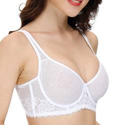 YANDW Durchsichtiger Transparente Spitze Mesh Ungefütterter BH Volle Abdeckung Plus Size Bralette Sexy Bügel Minimizer Unlined BHS Weiß, 75DD von YANDW