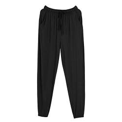 Mens Pyjama Pants Home Pants Dünne, verlängerte, übergroße, lässige, lockere Sporthose Schlafanzughosen (Black, XXXXL) von YANFJHV