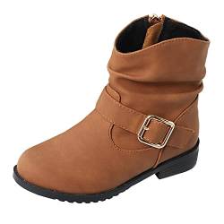 YANFJHV Lässige Stiefel mit Schnallendekor für Mädchen Westernstiefel Kinderstiefeletten Reitstiefeletten mit niedrigem Absatz für Mädchen Jungen Winterstiefel 27 von YANFJHV