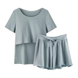 YANFJHV Pyjamas Ärmel Nachtwäsche Stillen Frauen Hemd und Set T Baby Mutterschaft Tops Kurze Hosen Mutterschaft Schlaf Wochenbett (Green, XXL) von YANFJHV