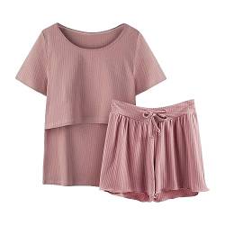 YANFJHV Pyjamas Ärmel Nachtwäsche Stillen Frauen Hemd und Set T Baby Mutterschaft Tops Kurze Hosen Mutterschaft Schlaf Wochenbett (Watermelon Red, XXXL) von YANFJHV