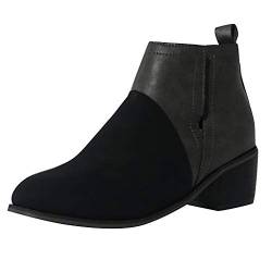 YANFJHV Stiefeletten Damen Mit Absatz Schwarz, Ankle Boots Kurze Stiefel Atmungsaktive Rutschfest Chelsea Stiefel Westernstiefel Retro Übergangsstiefel Spitzschuh Patchwork Schlupfstiefel von YANFJHV