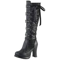 YANFJHV Stiefeletten Damen Schwarz Gothic - Langschaft Stiefel Lederritterstiefel mit Absatz Reitstiefel Plateau Boots Punk Damenstiefel Schlupfstiefel Leder Kniehohe Stiefel Gr.35-43 von YANFJHV